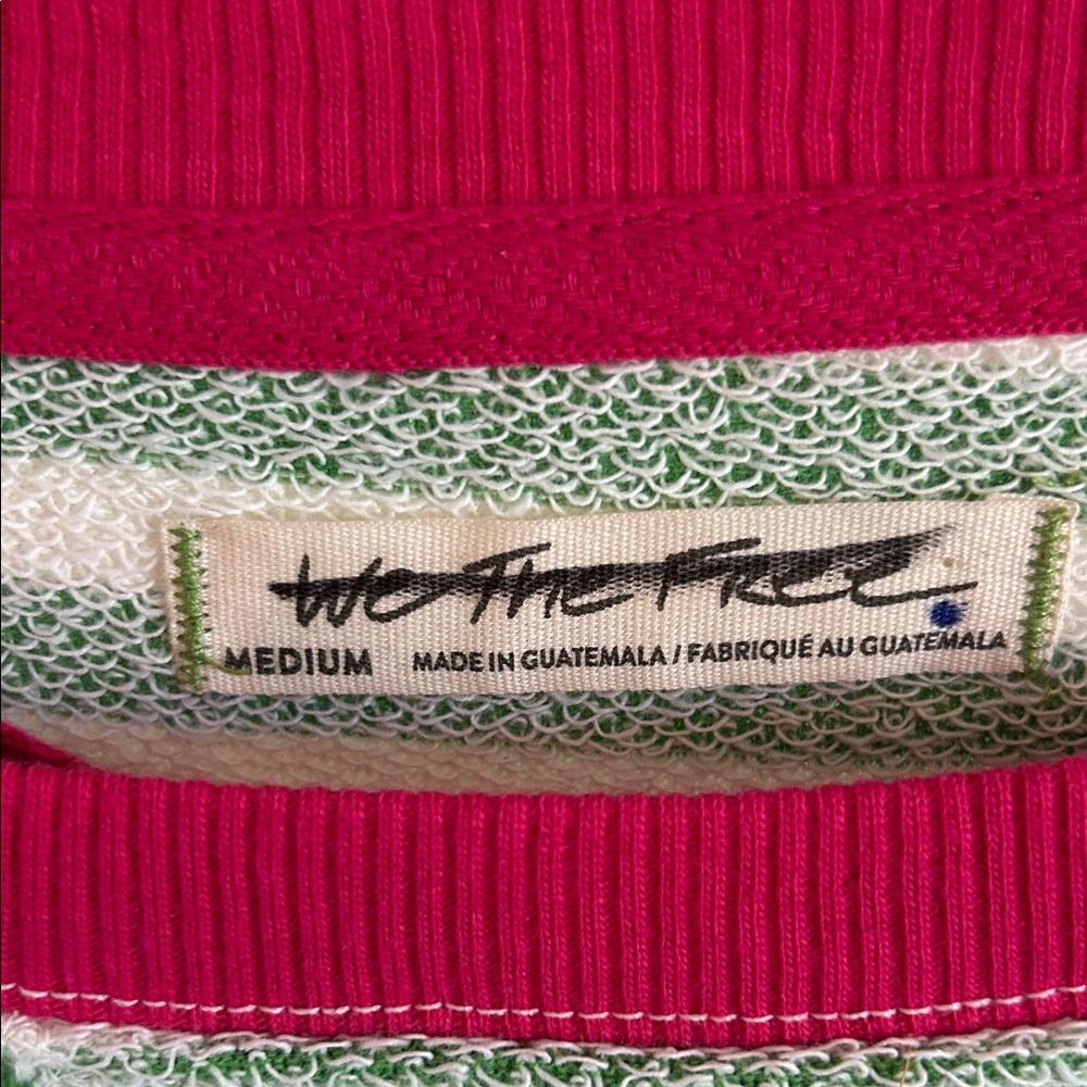 We The Free (Free People) Green and White Stripe Sweatshirt with Pink Trim - Picture 2 of 6